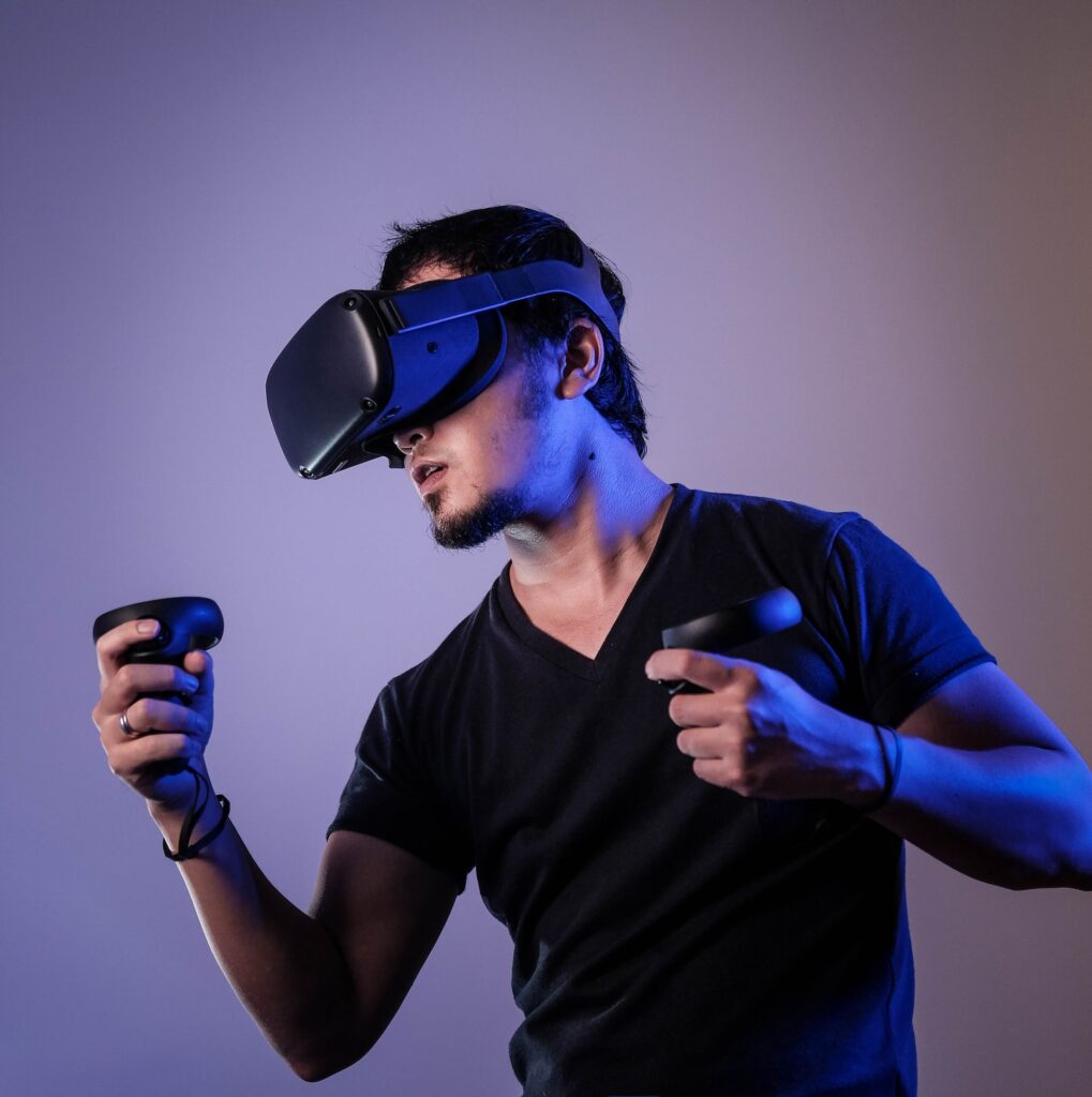 man wearing virtual reality set