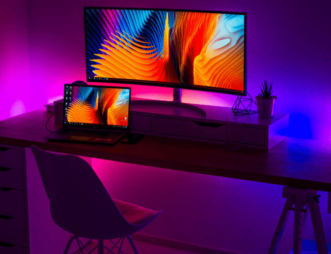 computers displayed in a color room