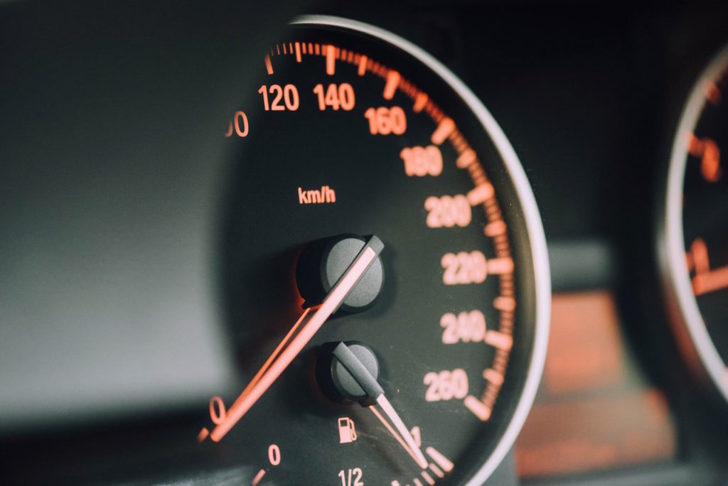 A car's speedometer.