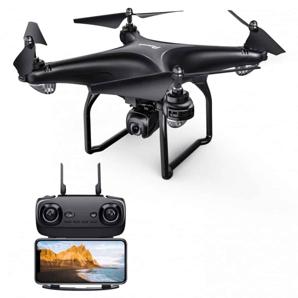 Potensic D58 drone with controller and phone attached