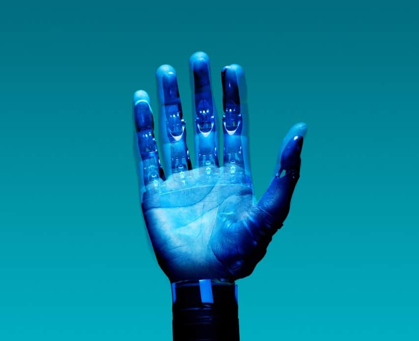blue artificial intelligence hand for ai technology