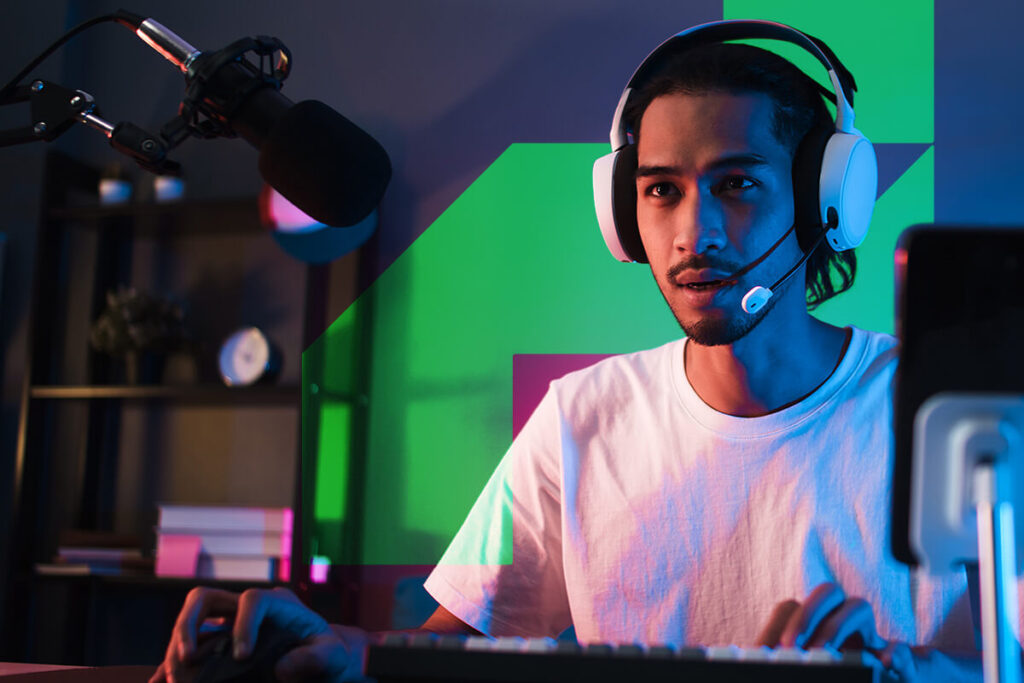 A man wearing a headset for streaming.