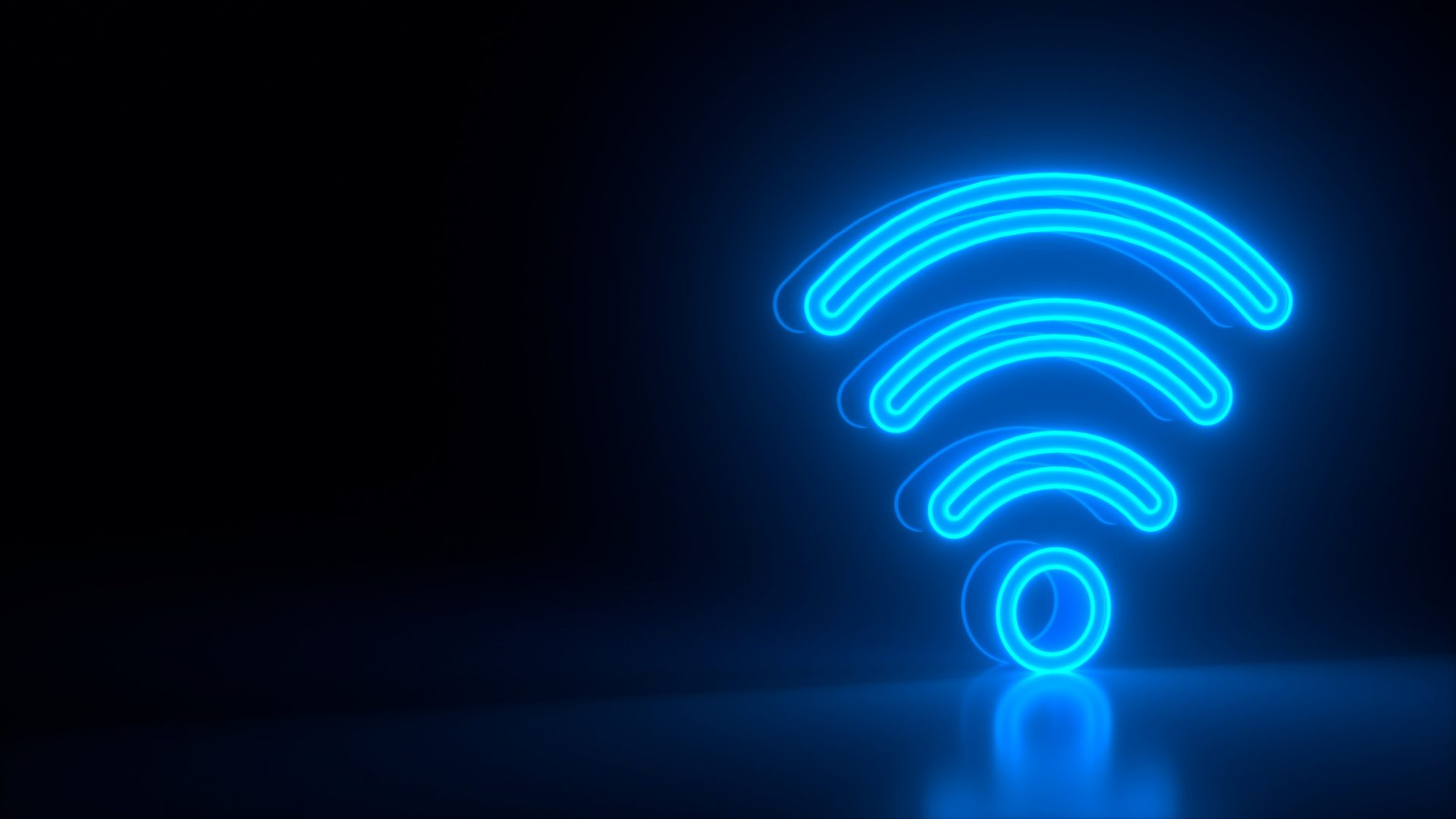 Glowing blue wifi signal on a black background