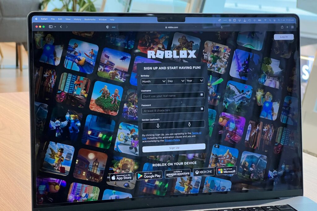 roblox login screen on a laptop