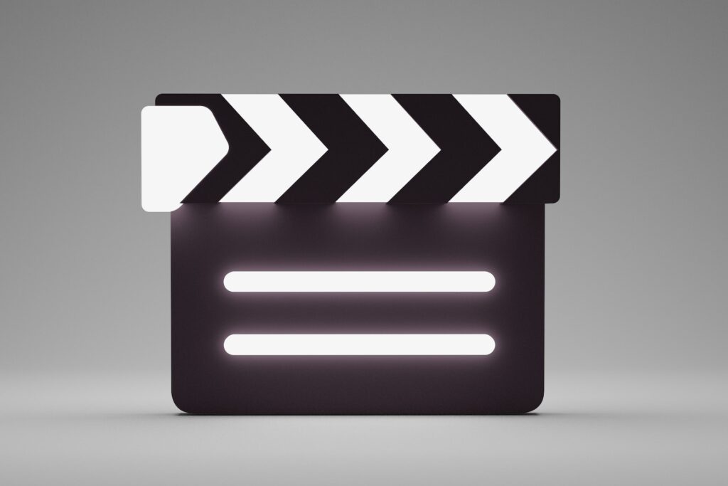 three-dimensional rendering of a clapperboard