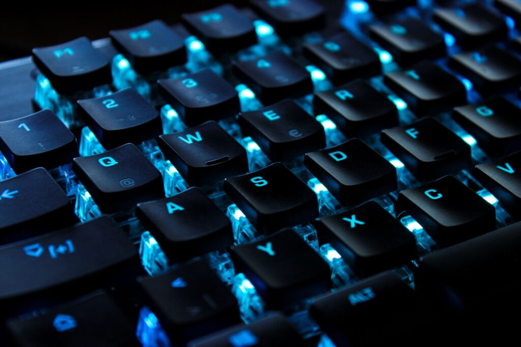 Zoomed-in look of a blue mechanical keyboard