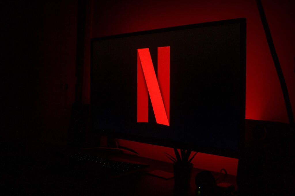 The Netflix Logo on a TV screen.