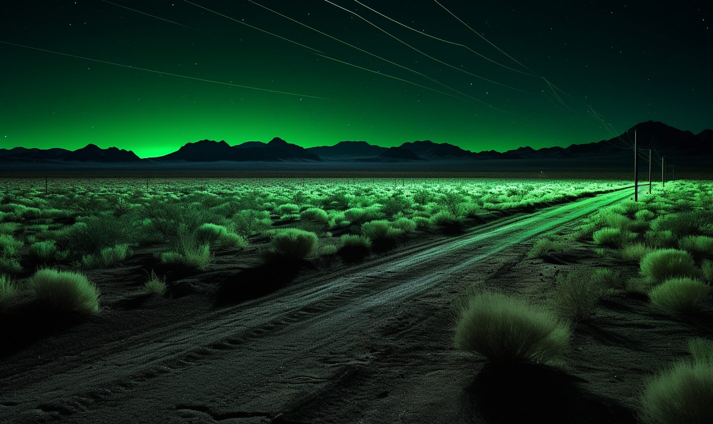 albuquerque, new mexico in black and neon green glow