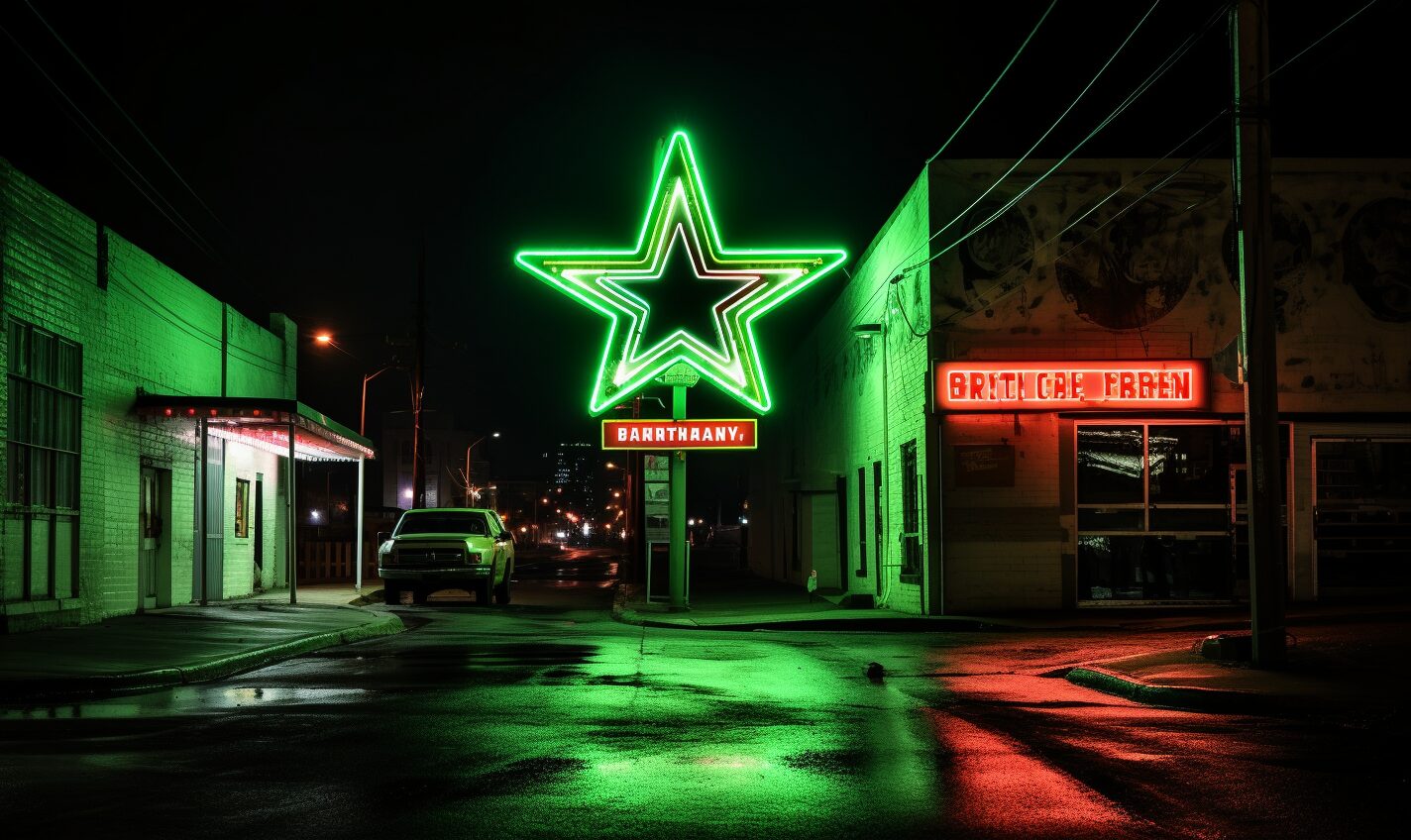 austin, texas in black and neon green glow