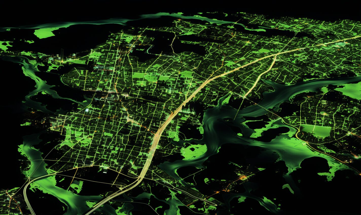 baltimore, maryland in a black and neon green glow