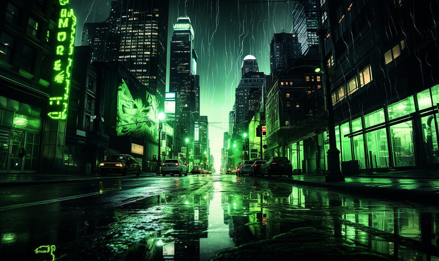 buffalo, new york in a black and neon green glow