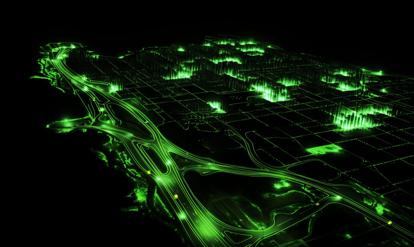 chicago, illinois in black and neon green glow