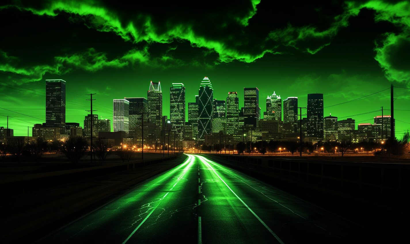 dallas, texas in black and neon green glow