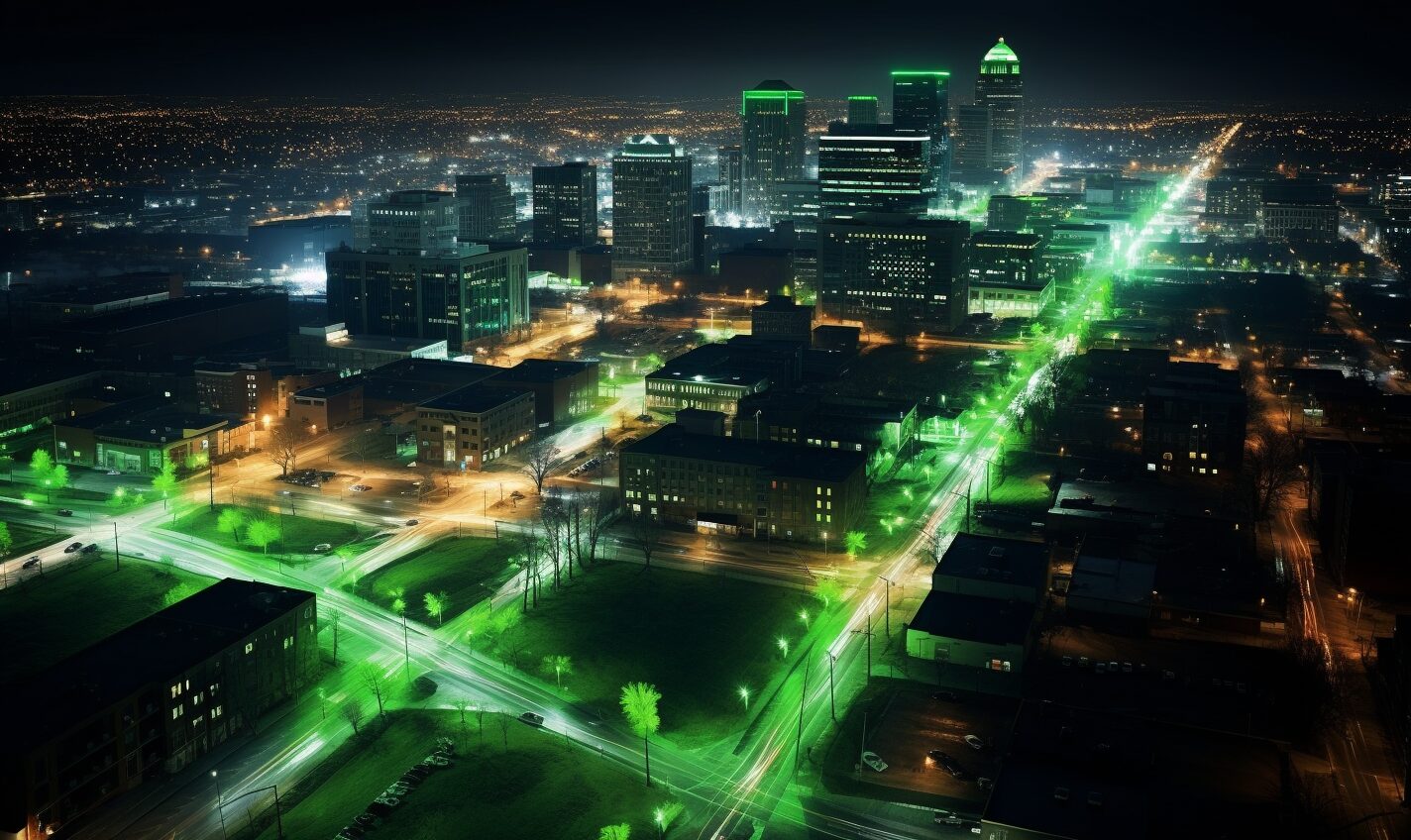 dayton, ohio in a black and neon green glow