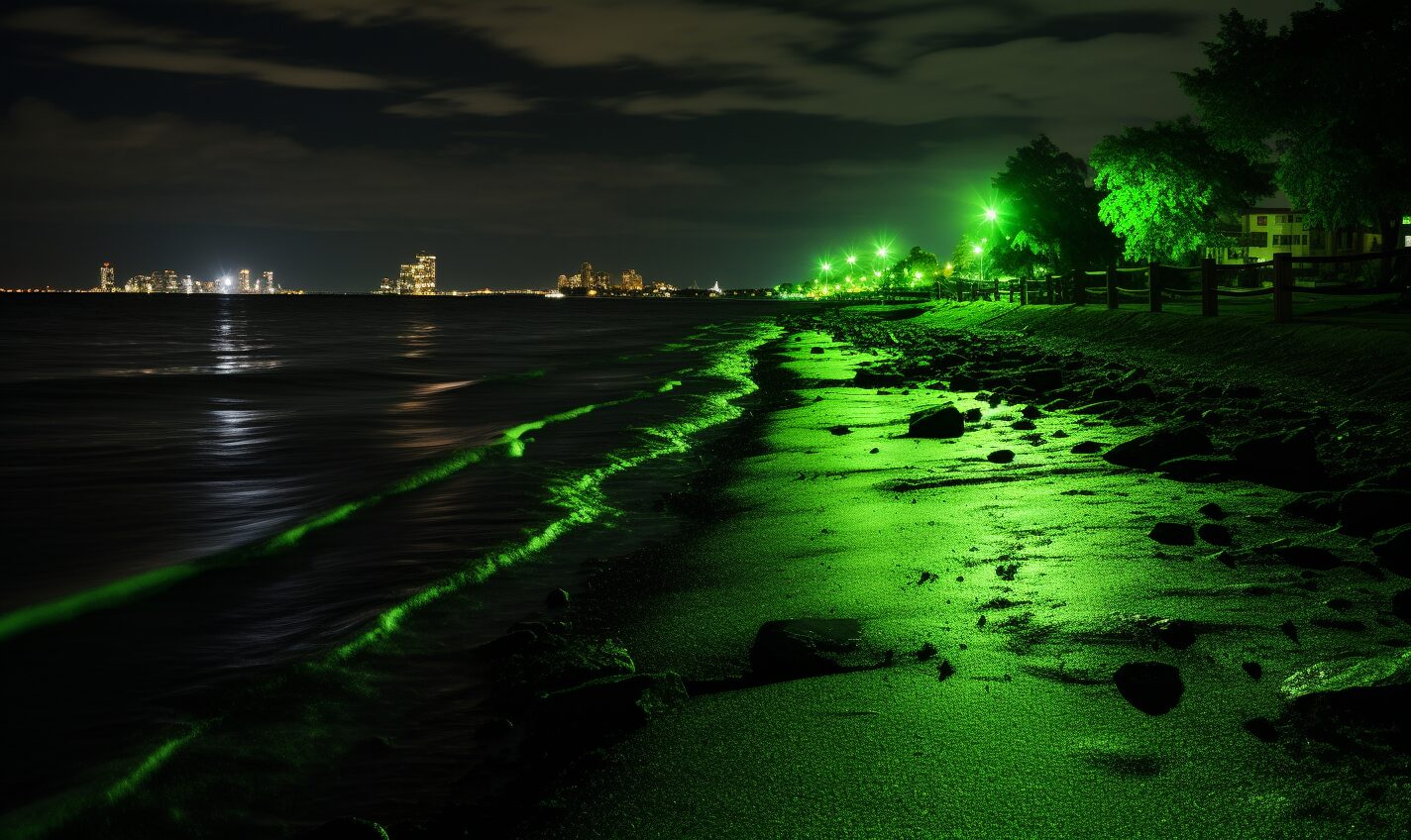 dix hills, new york in a black and neon green glow