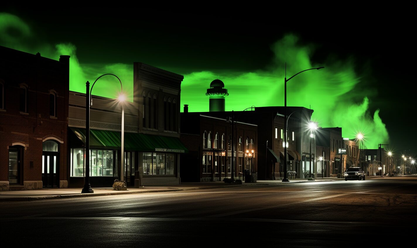 evansville, indiana in black and neon green glow