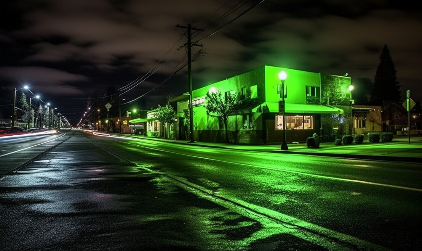 everett, washington in a black and neon green glow