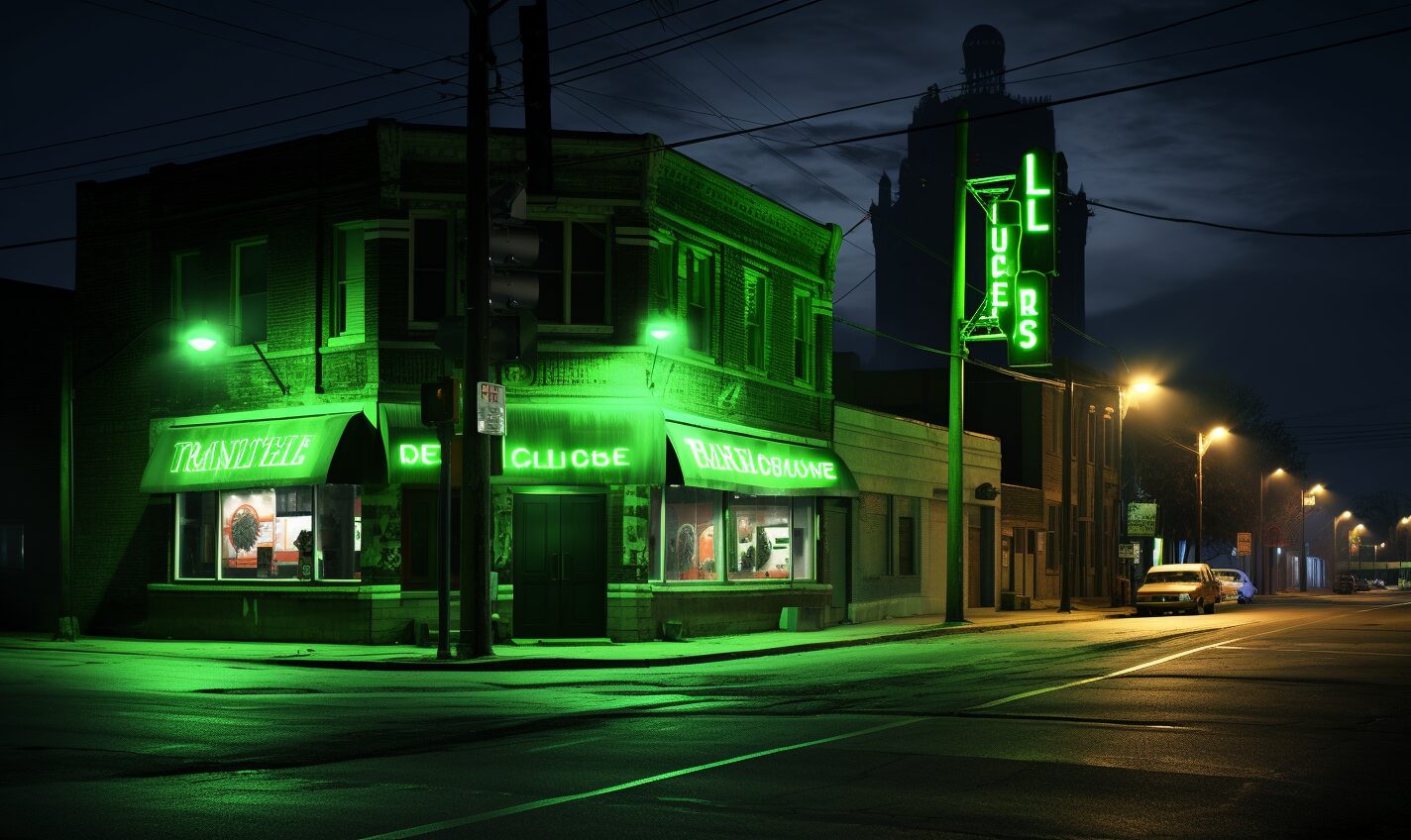 fishers, indiana in black and neon green glow