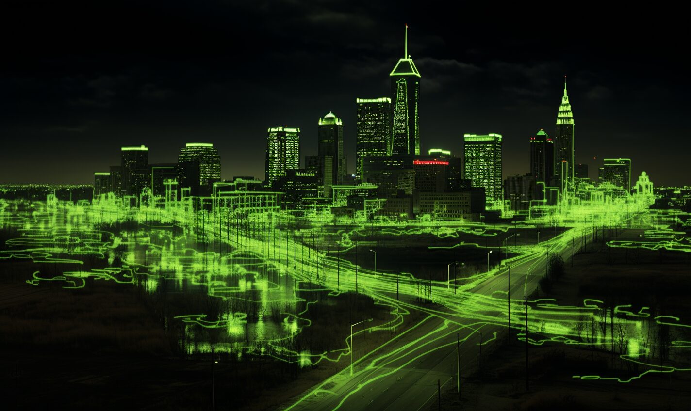 fort wayne, indiana in black and neon green glow