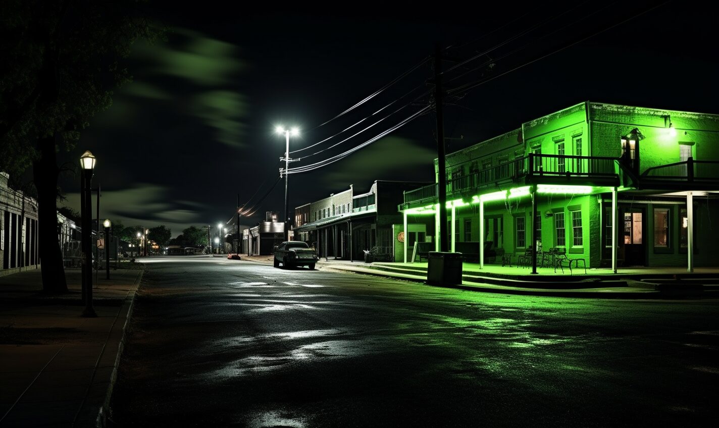 garland, texas in black and neon green glow