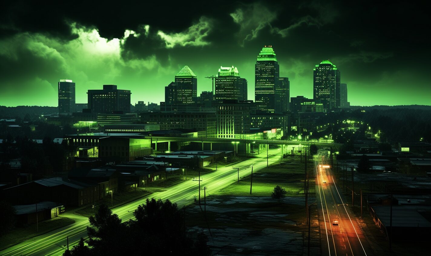 hoover, alabama in a black and neon green glow