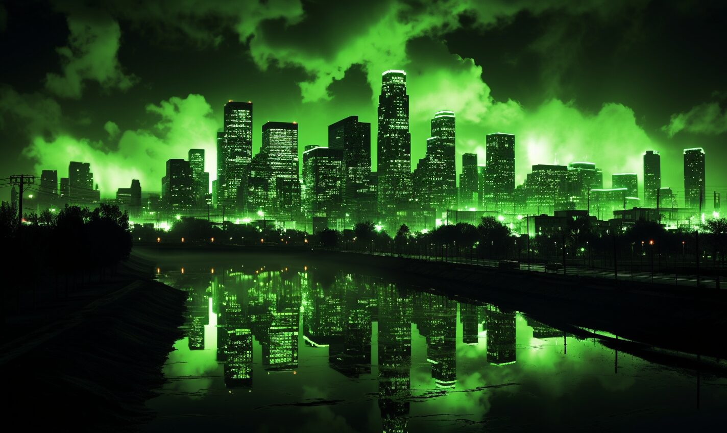 houston, texas in black and neon green glow