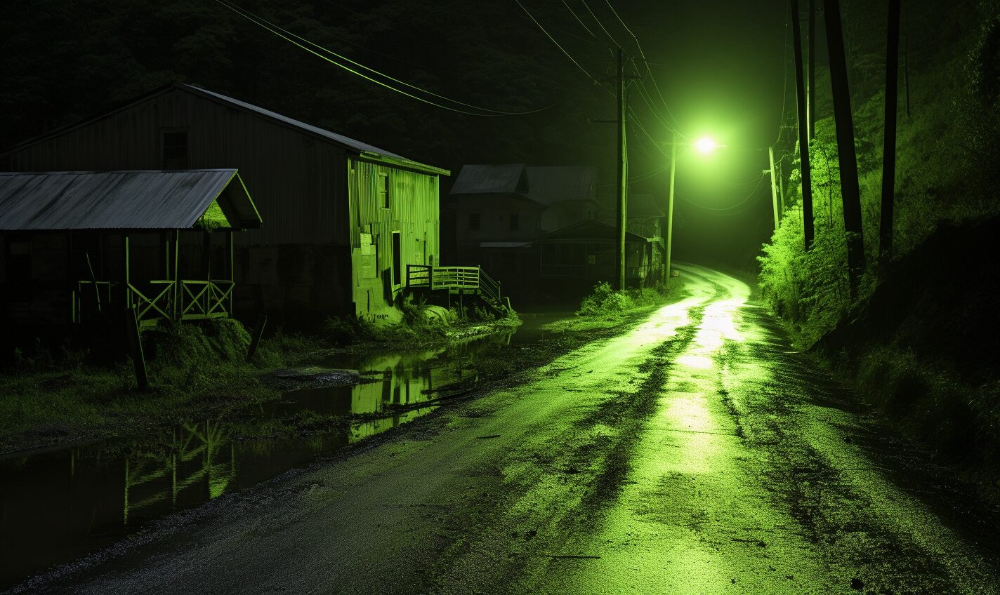huntington, west virginia in a black and neon green glow