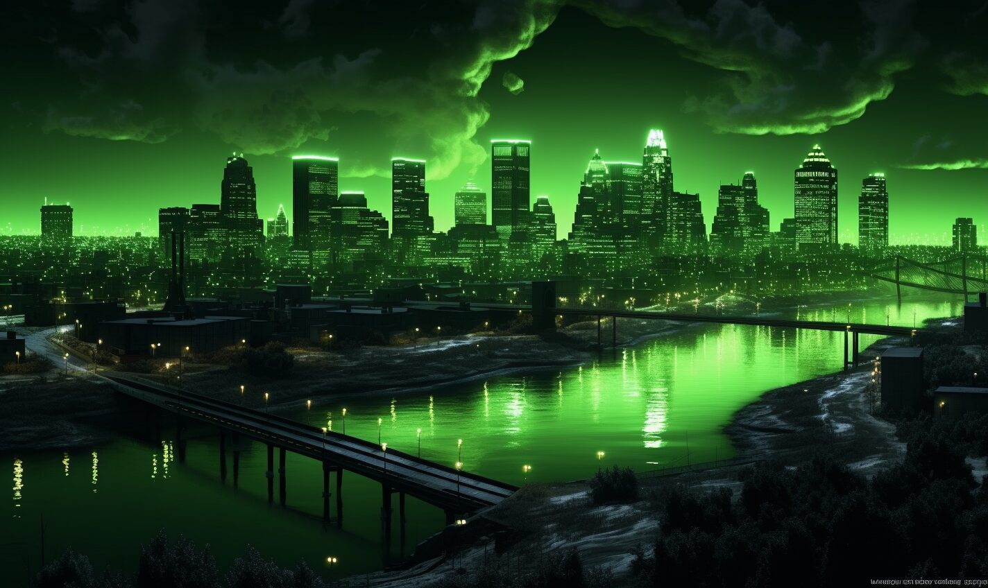 kansas city, missouri in black and neon green glow