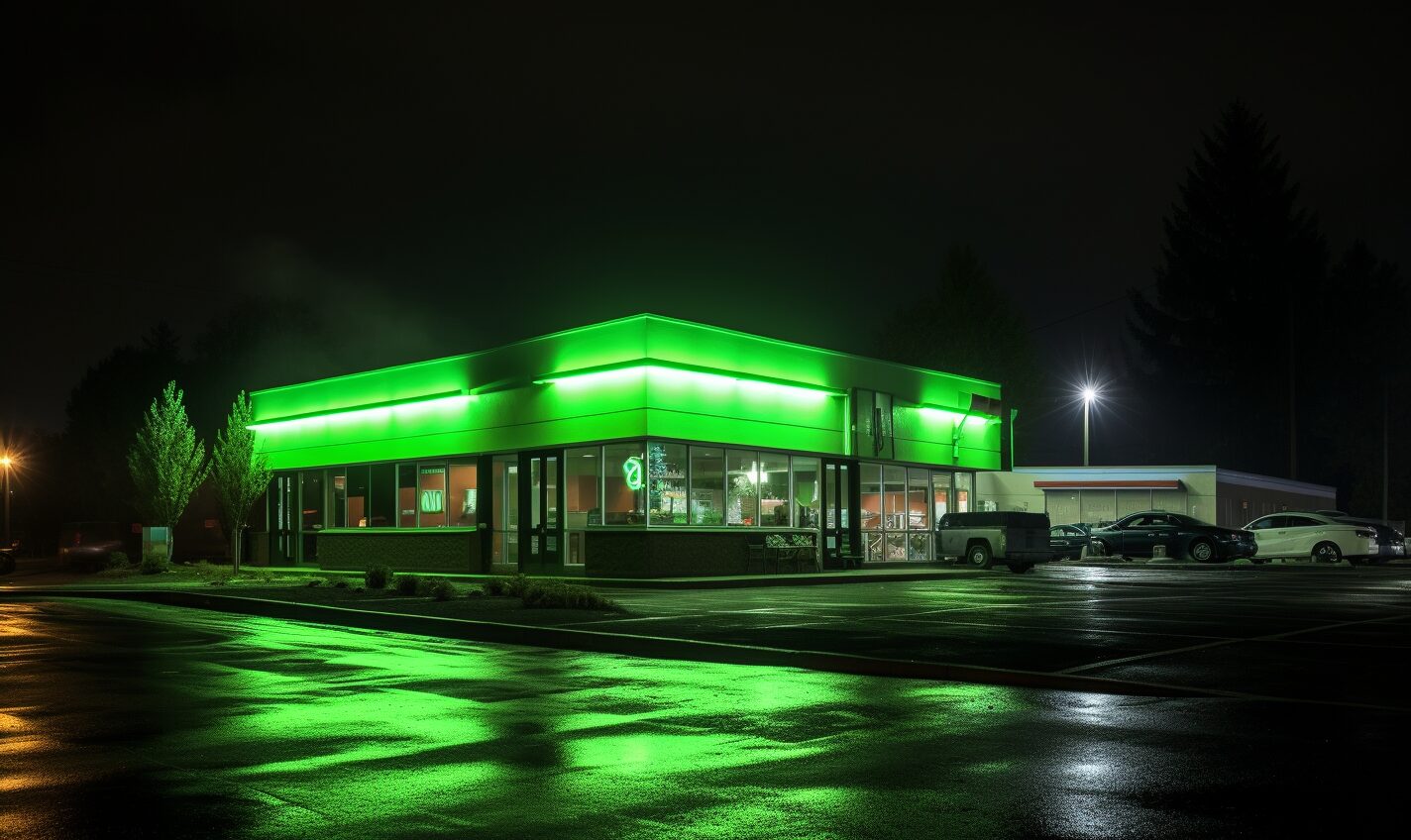 kent. washington in a black and neon green glow