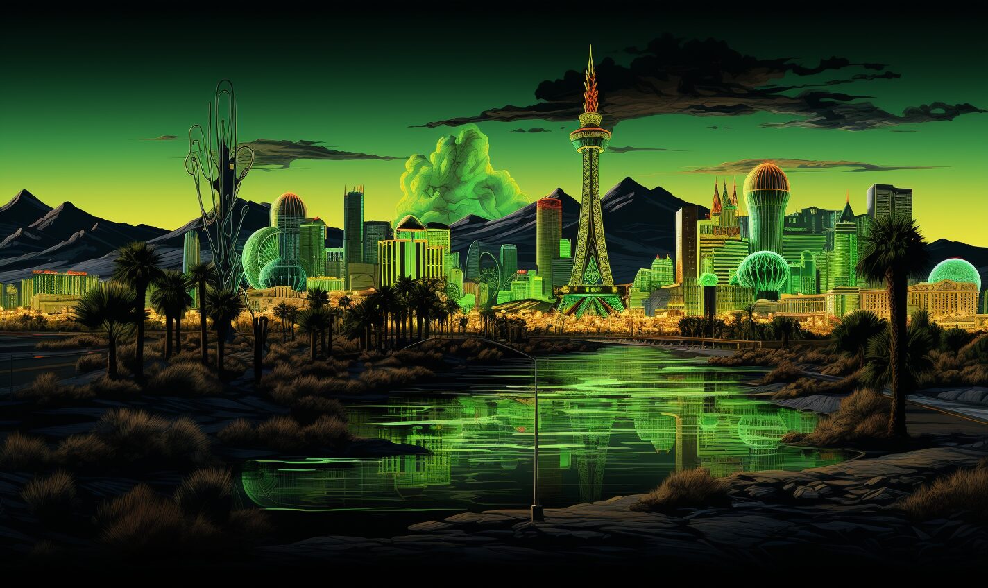 las vegas, nevada in a black and neon green glow