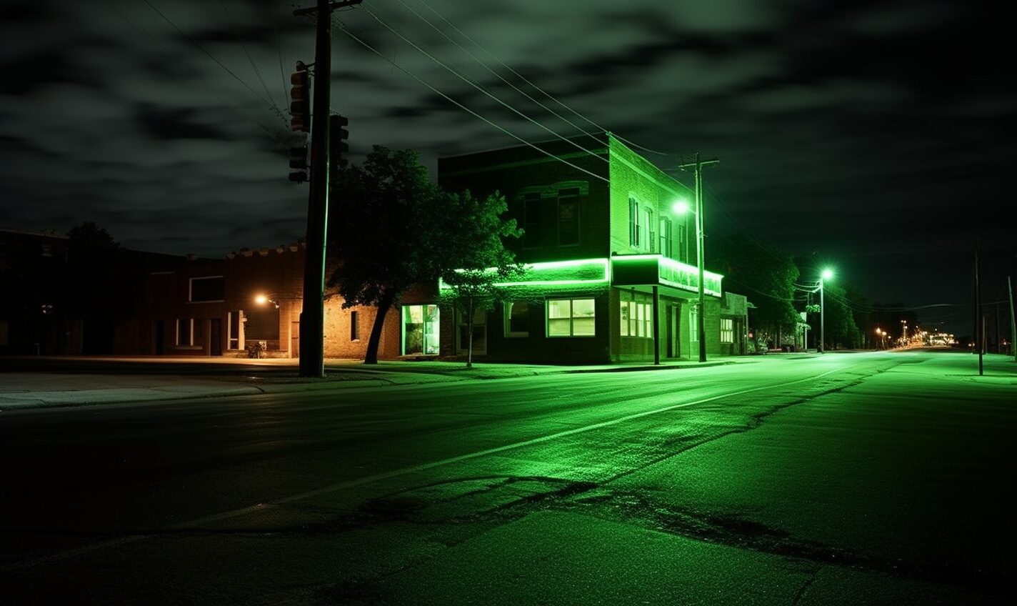 lawton, oklahoma in black and neon green glow
