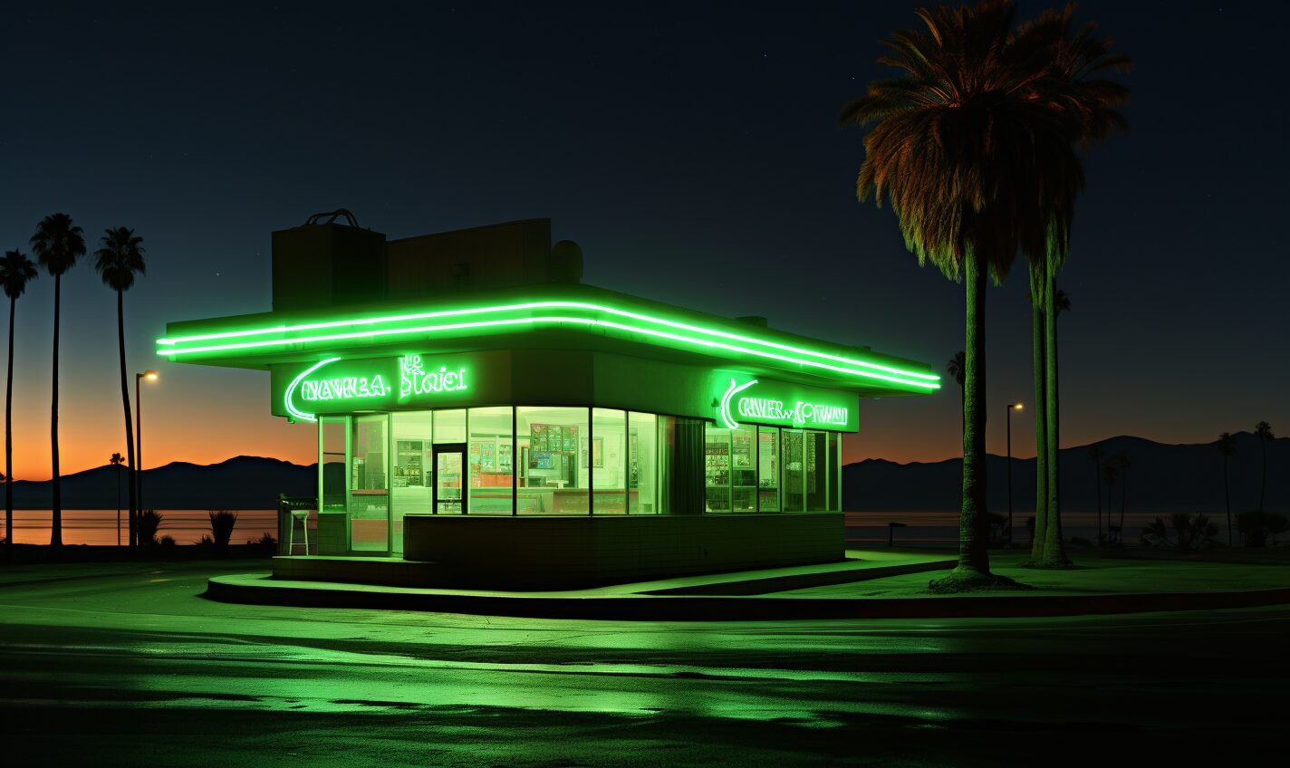 long beach, california in black and neon green glow