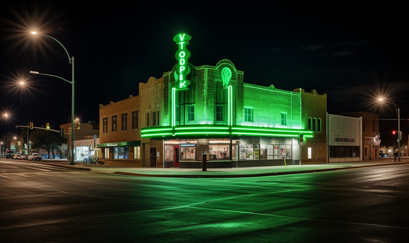 lubbock, texas in black and neon green glow
