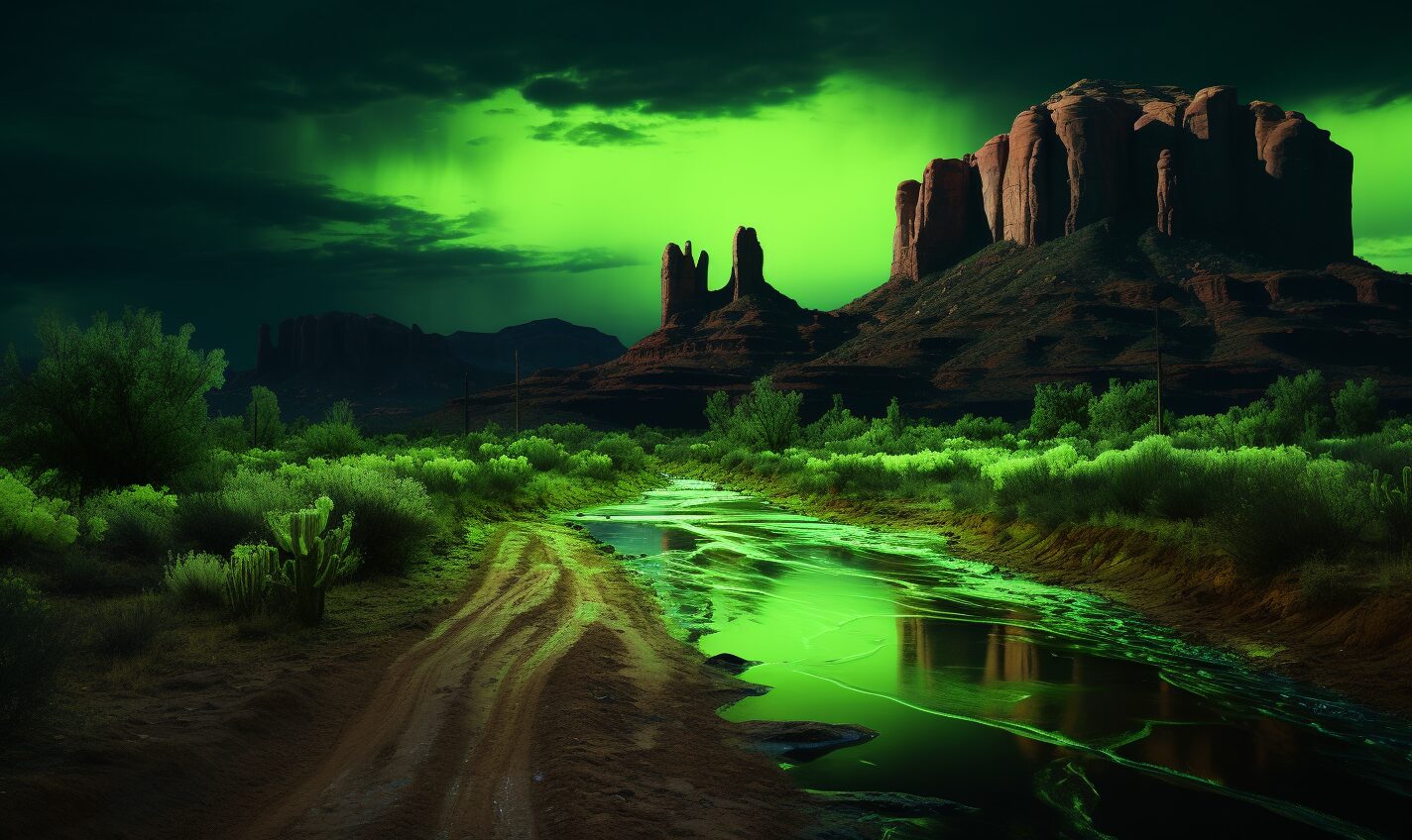 mesa, arizona in black and neon green glow
