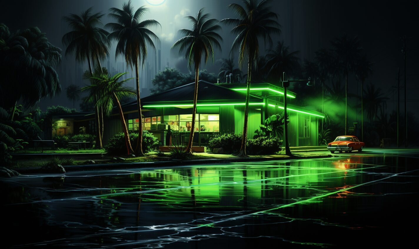 miami, florida in black and neon green glow
