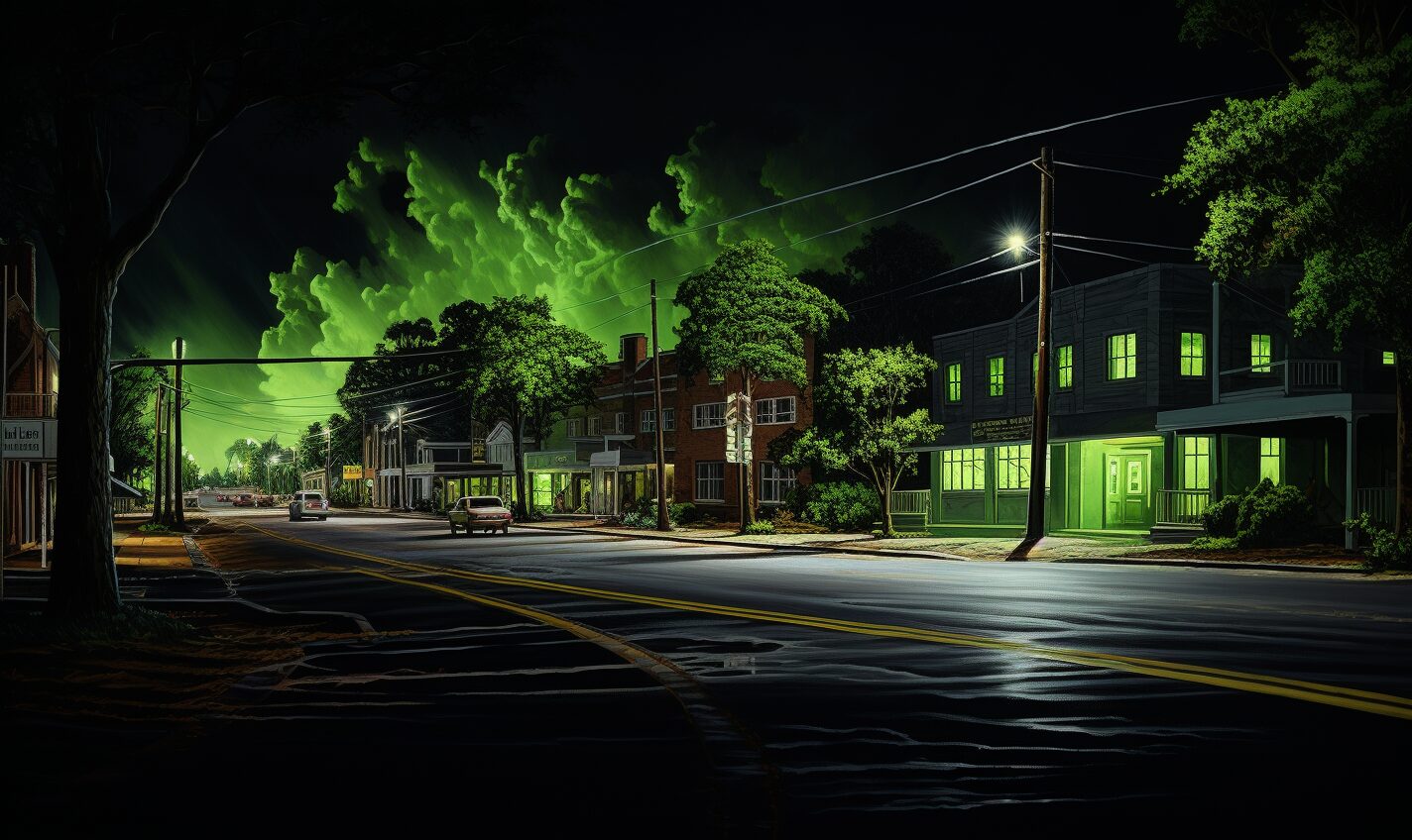 mobile, alabama in a black and neon green glow