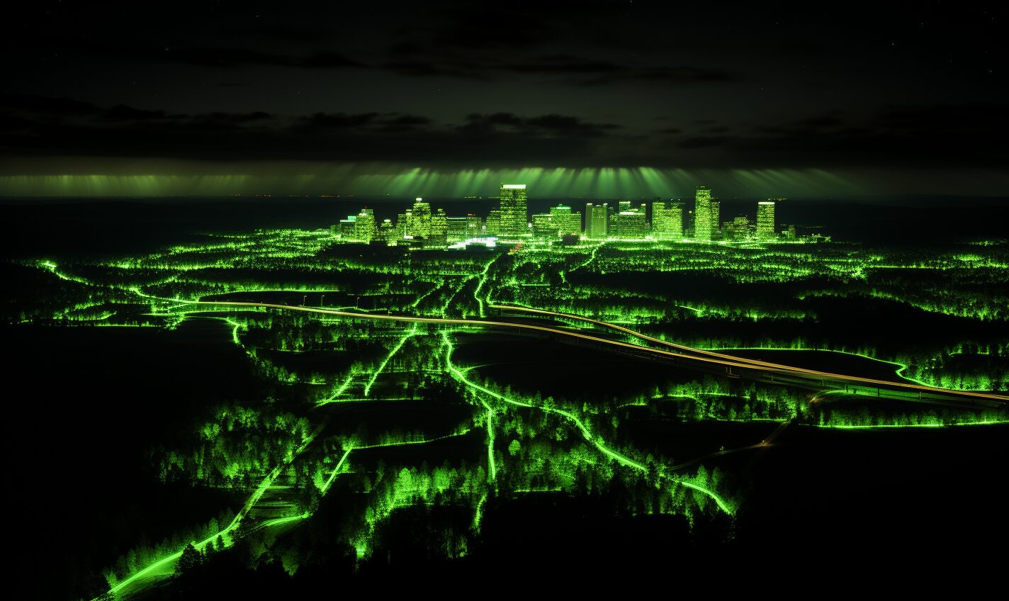 montgomery, alabama in a black and neon green glow