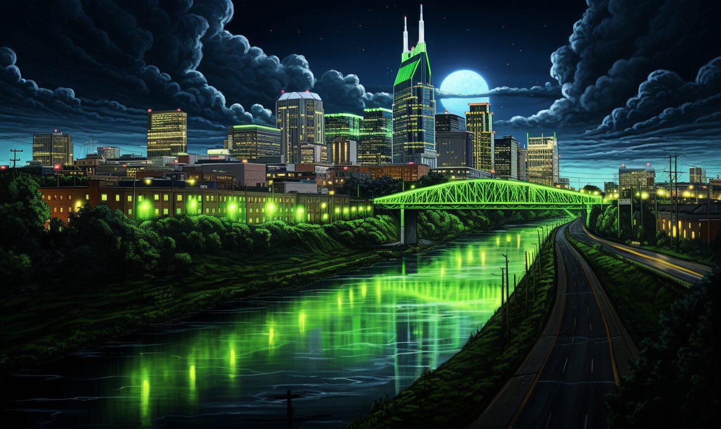 nashville, tennessee in a black and neon green glow