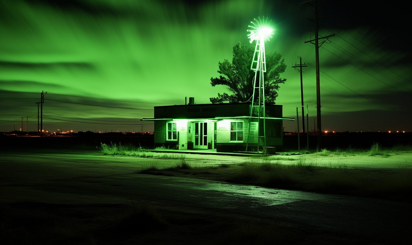 norman, oklahoma in black and neon green glow