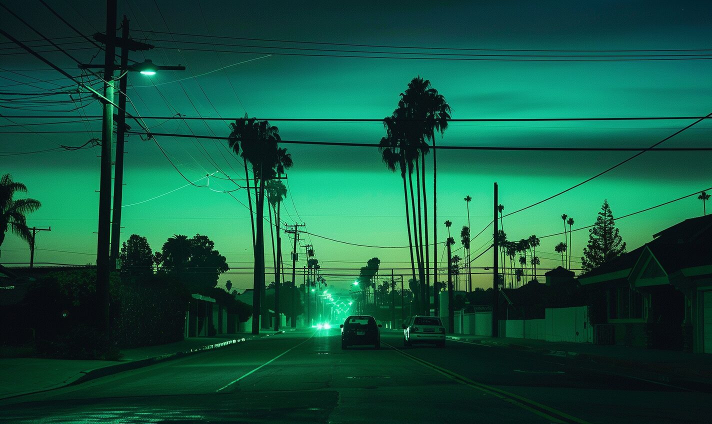 oxnard, california in black and neon green glow