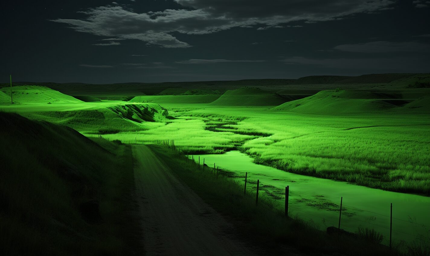 pierre, south dakota in a black and neon green glow