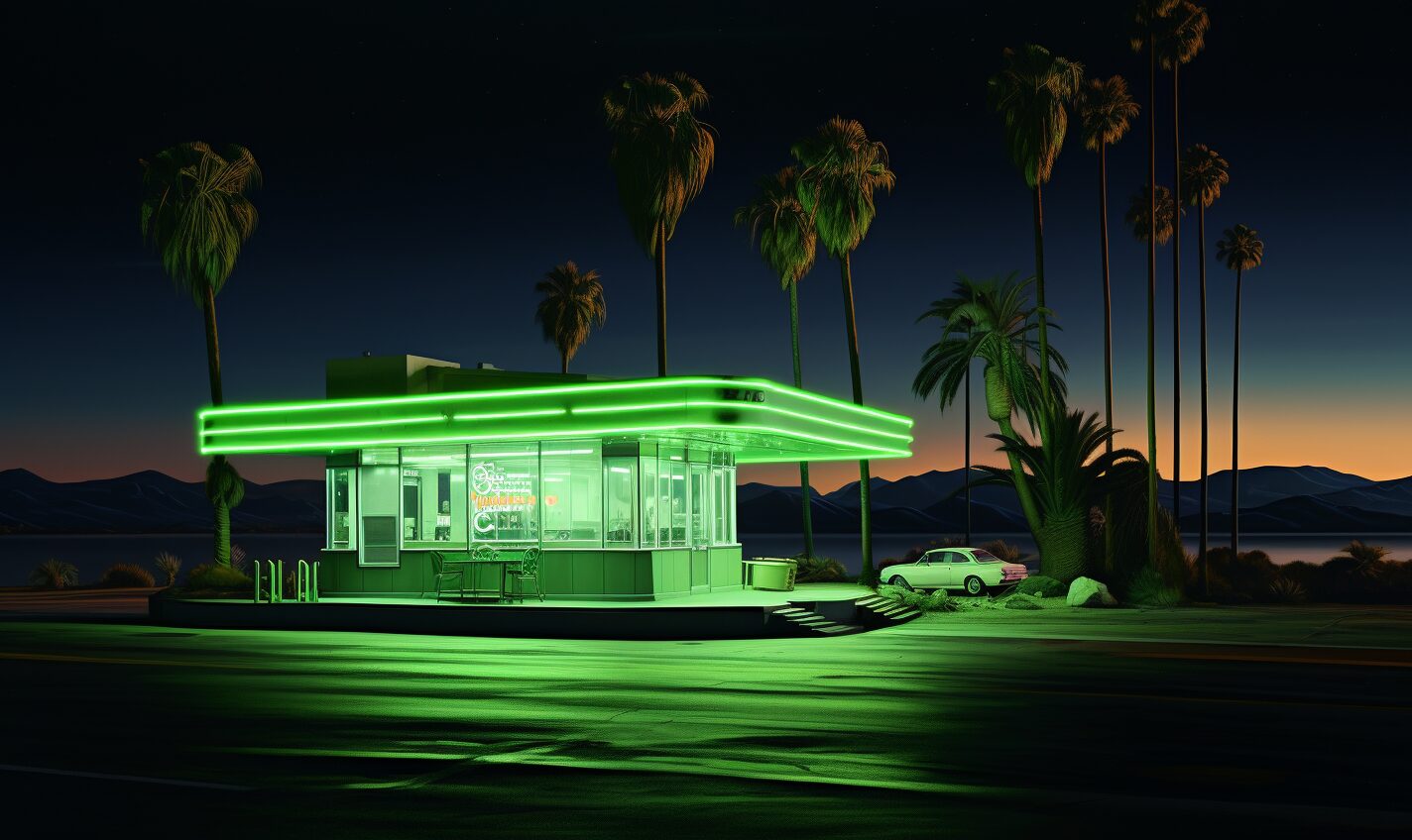 san diego, california in black and neon green glow
