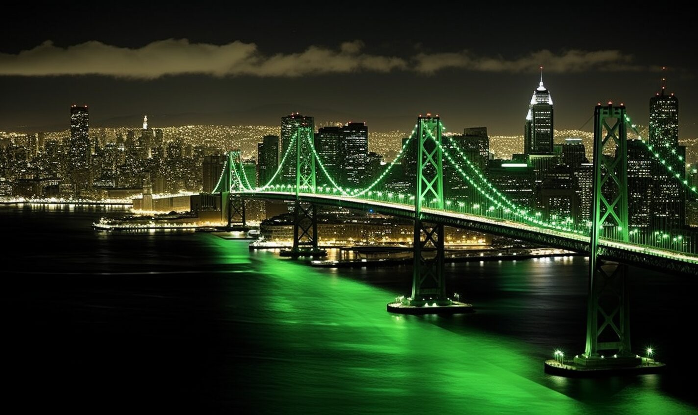 san francisco, california in black and neon green glow