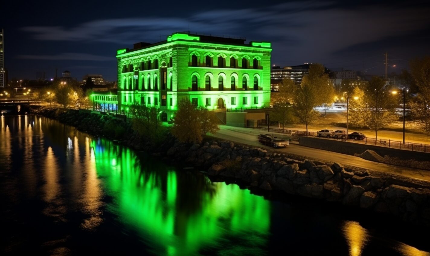 spokane, washington in a black and neon green glow