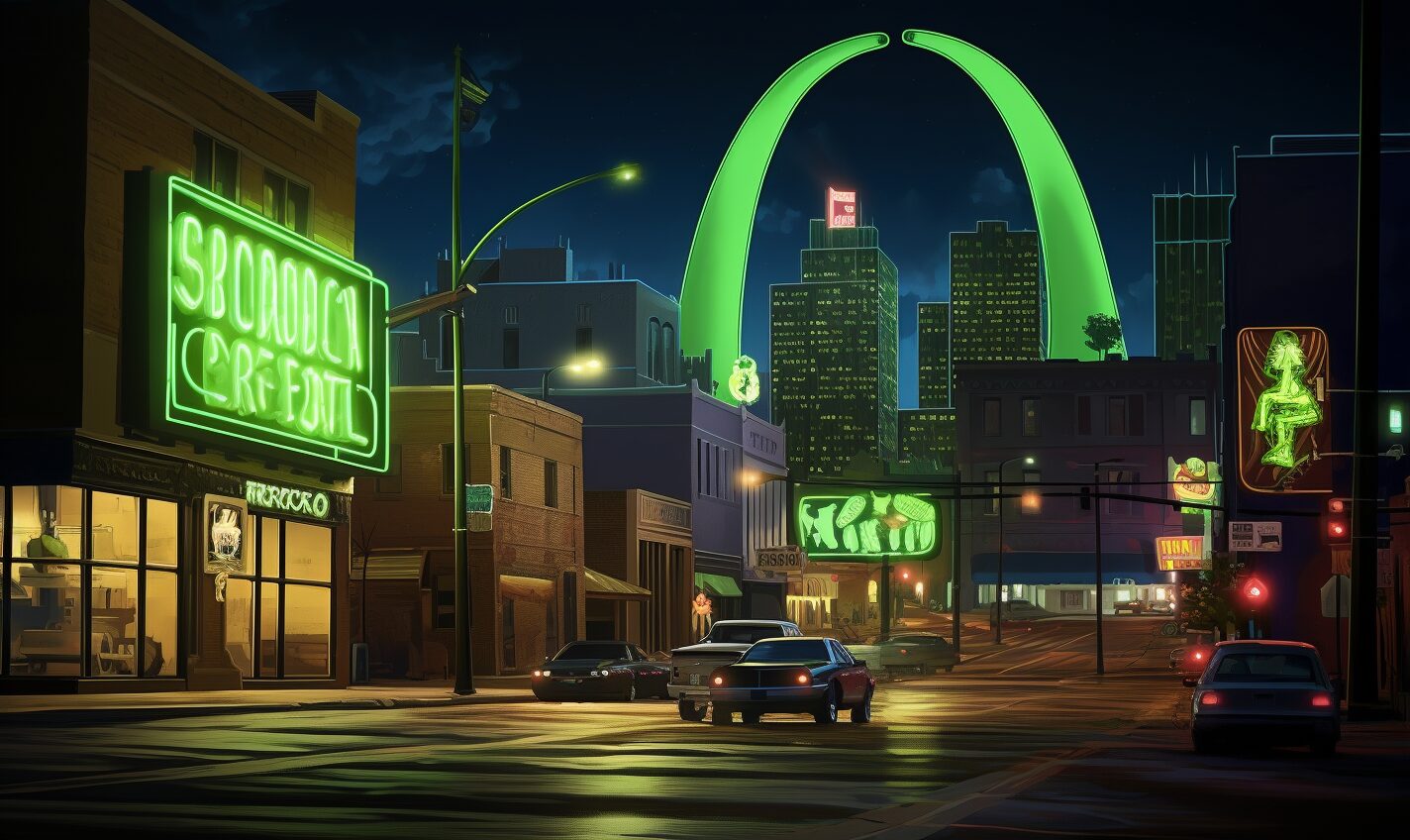 st. louis, missouri in black and neon green glow