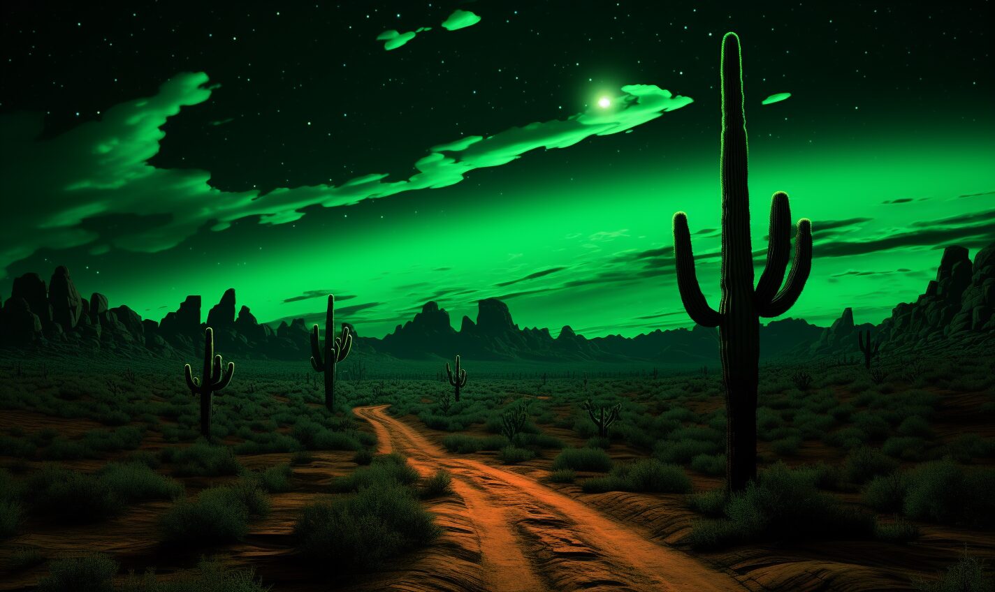 tuscon, arizona in black and neon green glow