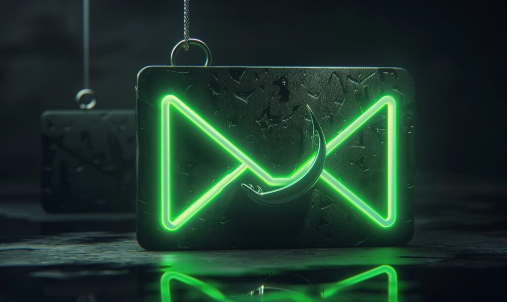 A mail icon caught by a fishing hook.