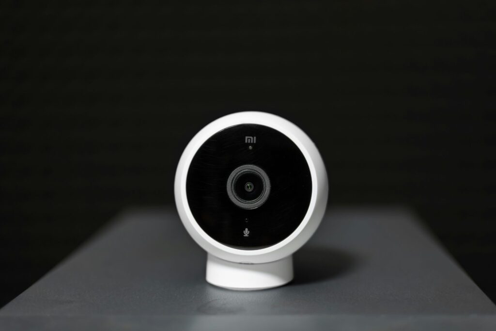 A smart camera positioned on a table