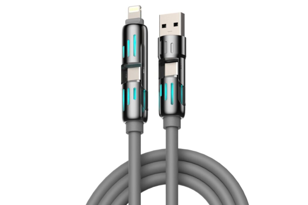 a grey 4-in-1 charging cable, perfect for charging numerous devices.