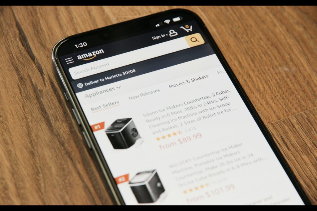 mobile phone showing amazon